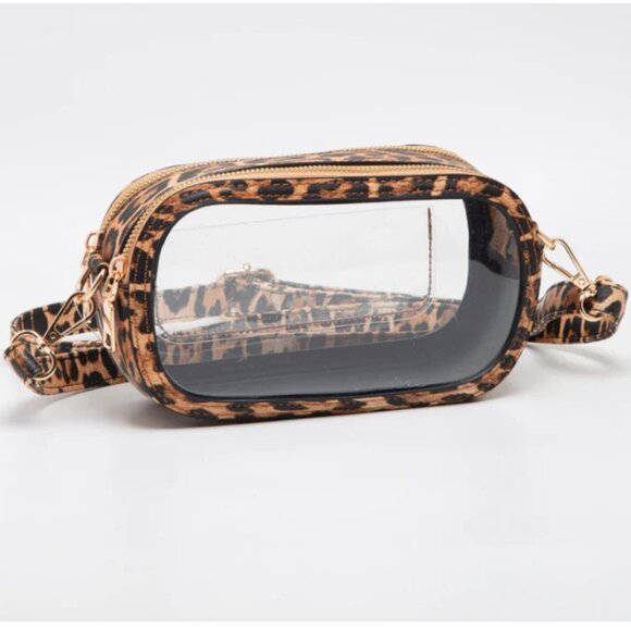 NWT Leopard Clear Stadium Bag Oval Double-Zipper Game Day Purse See-Through PVC - Picture 1 of 2